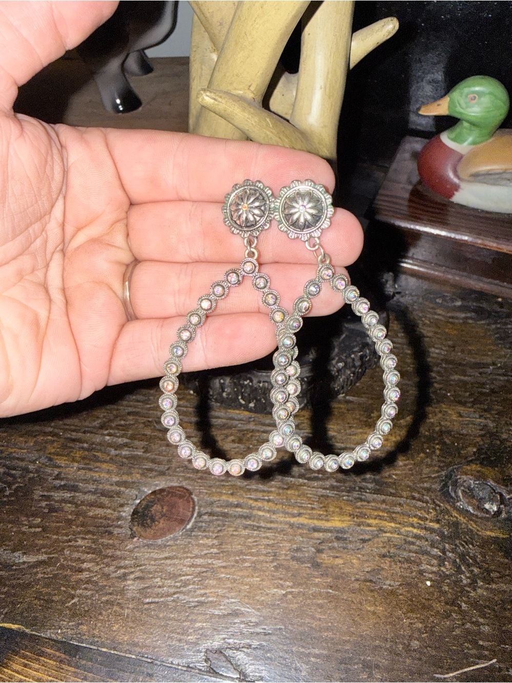 Silver-Tone Crystal Teardrop Hoop Earrings